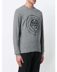 Мужской серый свитер с круглым вырезом с вышивкой от Billionaire