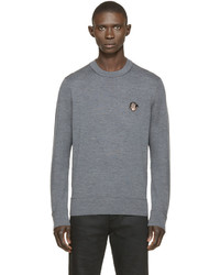 Мужской серый свитер с круглым вырезом с вышивкой от Givenchy