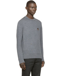Мужской серый свитер с круглым вырезом с вышивкой от Givenchy