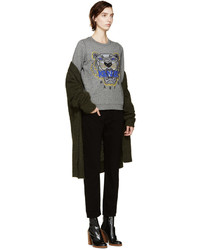 Женский серый свитер с круглым вырезом с вышивкой от Kenzo