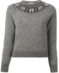 Серый свитер с круглым вырезом с жаккардовым узором