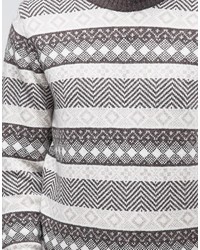 Мужской серый свитер с круглым вырезом с жаккардовым узором от Selected