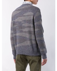 Мужской серый свитер с круглым вырезом с камуфляжным принтом от Michael Bastian