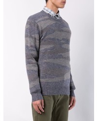 Мужской серый свитер с круглым вырезом с камуфляжным принтом от Michael Bastian