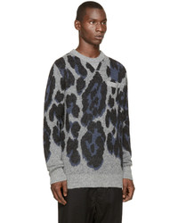 Мужской серый свитер с круглым вырезом с леопардовым принтом от Sacai