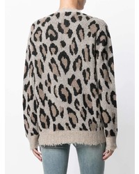 Женский серый свитер с круглым вырезом с леопардовым принтом от R13