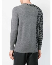 Мужской серый свитер с круглым вырезом с леопардовым принтом от Chalayan