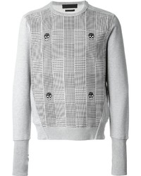 Мужской серый свитер с круглым вырезом с принтом от Alexander McQueen