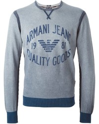Мужской серый свитер с круглым вырезом с принтом от Armani Jeans