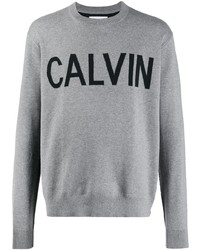 Мужской серый свитер с круглым вырезом с принтом от Calvin Klein Jeans