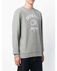 Мужской серый свитер с круглым вырезом с принтом от Calvin Klein