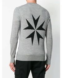 Мужской серый свитер с круглым вырезом с принтом от Neil Barrett
