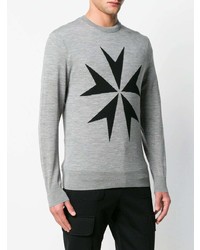 Мужской серый свитер с круглым вырезом с принтом от Neil Barrett