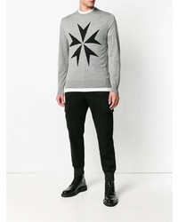 Мужской серый свитер с круглым вырезом с принтом от Neil Barrett