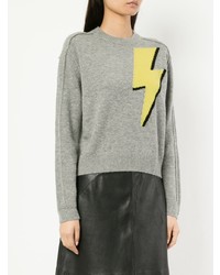 Женский серый свитер с круглым вырезом с принтом от Robert Rodriguez