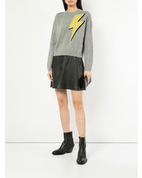 Женский серый свитер с круглым вырезом с принтом от Robert Rodriguez