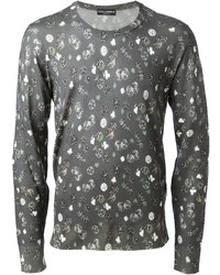 Мужской серый свитер с круглым вырезом с принтом от Dolce & Gabbana