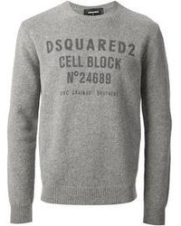 Мужской серый свитер с круглым вырезом с принтом от DSQUARED2