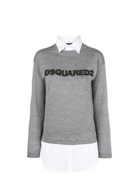 Женский серый свитер с круглым вырезом с принтом от Dsquared2
