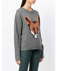 Женский серый свитер с круглым вырезом с принтом от Peter Jensen