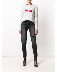 Женский серый свитер с круглым вырезом с принтом от Saint Laurent