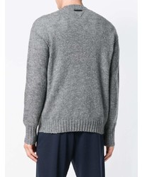 Мужской серый свитер с круглым вырезом с принтом от Prada