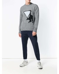 Мужской серый свитер с круглым вырезом с принтом от Prada