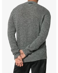 Мужской серый свитер с круглым вырезом с принтом от Prada