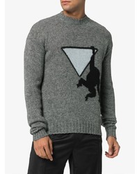 Мужской серый свитер с круглым вырезом с принтом от Prada
