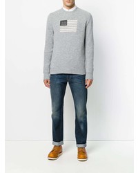 Мужской серый свитер с круглым вырезом с принтом от Woolrich