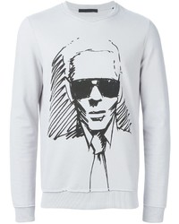 Мужской серый свитер с круглым вырезом с принтом от Karl Lagerfeld