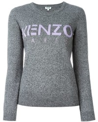 Женский серый свитер с круглым вырезом с принтом от Kenzo