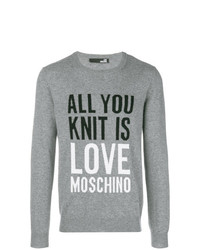 Мужской серый свитер с круглым вырезом с принтом от Love Moschino