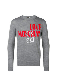 Мужской серый свитер с круглым вырезом с принтом от Love Moschino