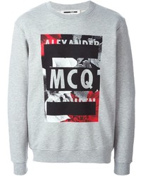 Мужской серый свитер с круглым вырезом с принтом от McQ by Alexander McQueen