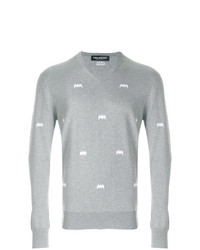 Мужской серый свитер с круглым вырезом с принтом от Neil Barrett