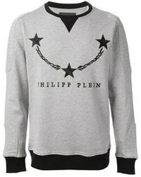 Мужской серый свитер с круглым вырезом с принтом от Philipp Plein