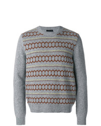 Мужской серый свитер с круглым вырезом с принтом от Prada