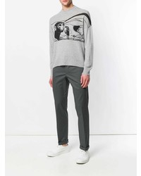 Мужской серый свитер с круглым вырезом с принтом от Prada
