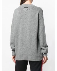 Женский серый свитер с круглым вырезом с принтом от Prada