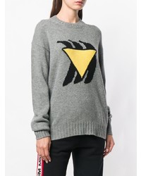 Женский серый свитер с круглым вырезом с принтом от Prada