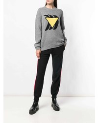 Женский серый свитер с круглым вырезом с принтом от Prada