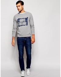 Мужской серый свитер с круглым вырезом с принтом от Boss Orange