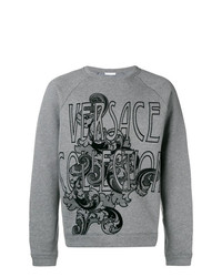Мужской серый свитер с круглым вырезом с принтом от Versace Collection