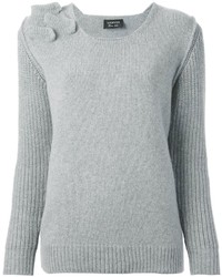 Серый свитер с круглым вырезом с рельефным рисунком