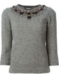 Серый свитер с круглым вырезом с украшением