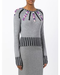 Женский серый свитер с круглым вырезом с украшением от Olympia Le-Tan