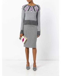 Женский серый свитер с круглым вырезом с украшением от Olympia Le-Tan