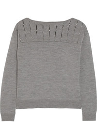 Женский серый свитер с круглым вырезом с украшением от Milly