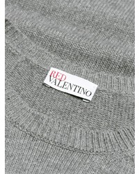 Женский серый свитер с круглым вырезом с цветочным принтом от RED Valentino